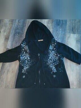 Vintage Seven7 Black Floral Zip-Up Half Sleeve Hoodie